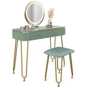 Vicco Make-uptafel set met kruk Grace, Groen, cm met LED-verlichting en kruk