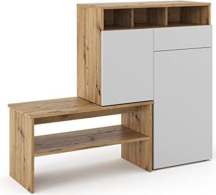 Vicco Schuhregal Flurregal Schuhschrank Selena Eiche Weiß 125x102 Sitzbank modern Flur Schrank Schuheckschrank Schuhorganizer Schuhablage Flurmöbel Schranktür Schrankschublade Schrankfach