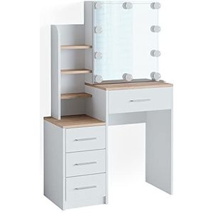 Vicco Conrada Kaptafel met licht – 36 cm met LED-verlichting Wit/Sonoma met LED-verlichting
