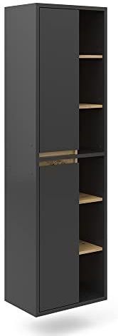 Badschrank Viola, Anthrazit, 50 x 170 cm mit Türen, und offenen Fächern Vicco