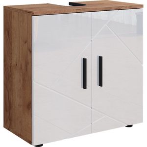 Vicco Irma Wastafelonderkast – Wit hoogglans/goud power eiken