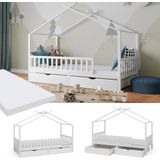 Vitalispa Kinderbett Bettenhaus Einzelbett Franka Weiß 200 x 90 cm Matratze modern Kinderzimmer Bett Bettschublade Lattenrost Rausfallschutz
