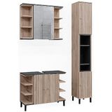 Vicco Badmöbel-Set Aquis, Sonoma Anthrazit, Badezimmer, moderne Badserie, Waschtischunterschrank, Spiegelschrank, Hochschrank