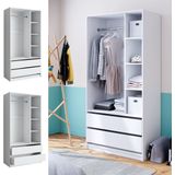 Vicco Kleiderschrank Elmo 100 x 200 cm, Weiß, offen, Garderobe, Schubfächer, Schlafzimmer