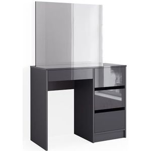 Vicco Make-uptafel Sherry, antraciet hoogglans, 90 cm met spiegel