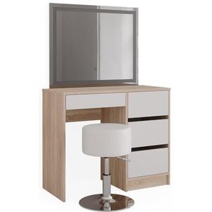 Vicco Make-uptafel Sherry Sonoma wit 90 x 75 cm LED-spiegel & kruk modern