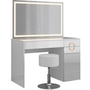 Vicco Make-uptafel set met kruk Adela, Wit, 115 cm met LED-spiegel en krukje