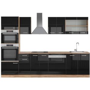 Vicco Kitchenette R-Line Solid eiken zwart 300 cm moderne keukenkasten keukenmeubel