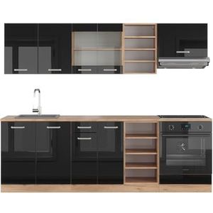 Vicco Kitchenette R-Line Solid eiken zwart 240 cm moderne keukenkasten keukenmeubel