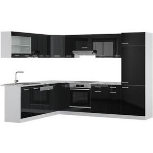 Vicco Hoekkeuken R-Line Solid wit zwart 287 x 227 cm werkblad modern keukenkast keukenmeubel