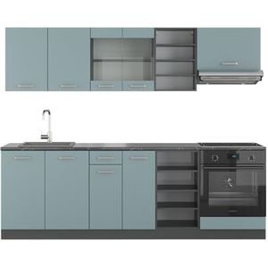 Vicco Kitchenette R-Line Solid antraciet blauw grijs 240 cm moderne keukenkasten keukenmeubel