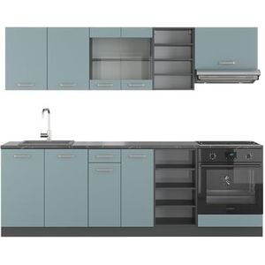 Vicco R-Line Complete keukeneenheid – 240 cm zonder werkblad Blauw-grijs/antraciet zonder werkblad