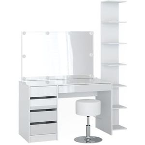 Vicco - Sherry - Toilettafel - Wit - 4 Delen - Met Opbergplank En Spiegel