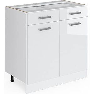 Vicco R-Line Universele onderkast – 80 cm met laden en deuren, zonder werkblad Wit Hoogglans met laden en deuren, zonder werkblad