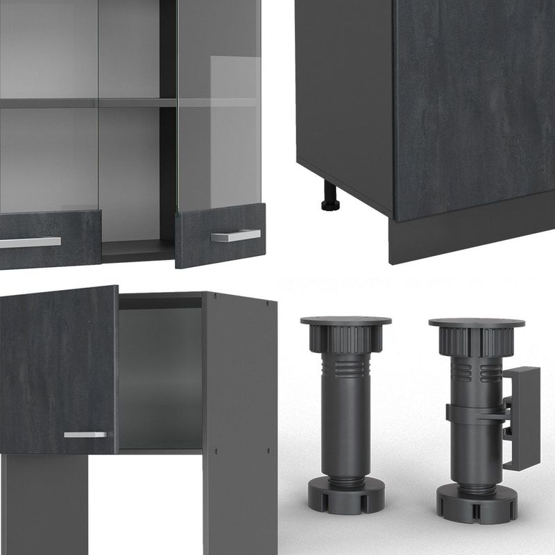 Komplettküche R-Line, Schwarz Beton/Anthrazit, 300 cm ohne Arbeitsplatte Vicco
