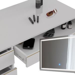 Vicco Sherry Kaptafel – 120 met LED spiegel Wit/Goud met LED spiegel