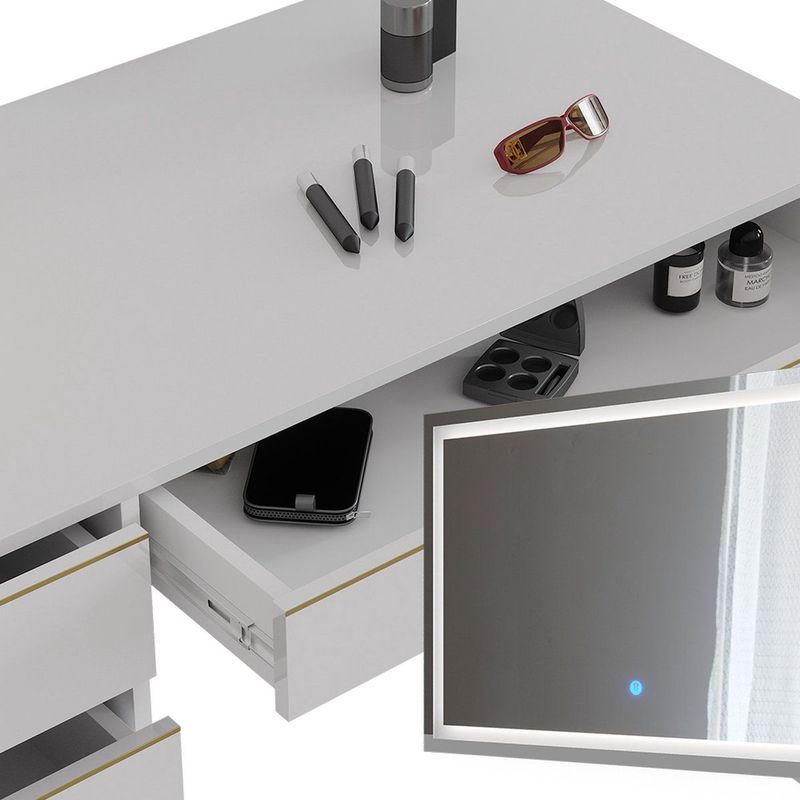 Schminktisch Sherry, Weiß/Gold, 120 cm mit LED-Spiegel Vicco