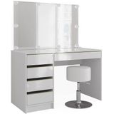 Vicco Schminktisch Sherry Weiß Hochglanz Gold 120 x 75 cm 5 Schubladen Spiegel Hocker LED