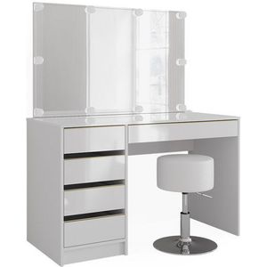 Vicco Sherry Kaptafel – 120 cm met LED-verlichting en kruk Wit/Goud met LED-verlichting en kruk