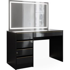 Vicco Sherry Kaptafel – 120 met LED spiegel Zwart/goud met LED spiegel