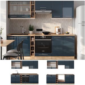Vicco Fame-Line Complete keukeneenheid – 235 cm , WB Marmer Donkerblauw hoogglans/gouden eik , WB Marmer