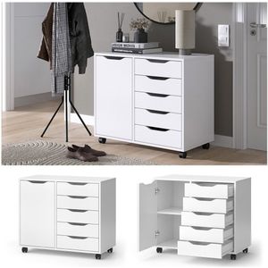 Vicco - Otwin Dressoir - Wit - Spaanplaat - 5 Laden en 1 Deur