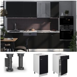 Vicco Keukenonderkast Fame-Line, Zwart gestreept/Wit, 40 cm , WB Eik