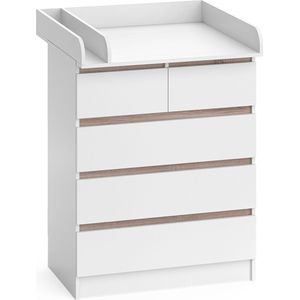 Vicco Wickelkommode Emma, Weiß/Sonoma/Sonoma, 80 x 110.2 cm mit 5 Schubladen