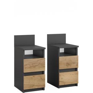 Vicco Nachtkastje Monty, antraciet/Goldkraft Eiken, 25 x 59,1 cm, set van 2