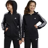 adidas - Essentials 3-Stripes Fleece Ritshoodie - Kinderen - Zwart - Fleece, 78% Katoen / 22% Gerecycled Polyester