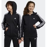 adidas - Essentials 3-Stripes Fleece Ritshoodie - Kinderen - Zwart - Fleece, 78% Katoen / 22% Gerecycled Polyester