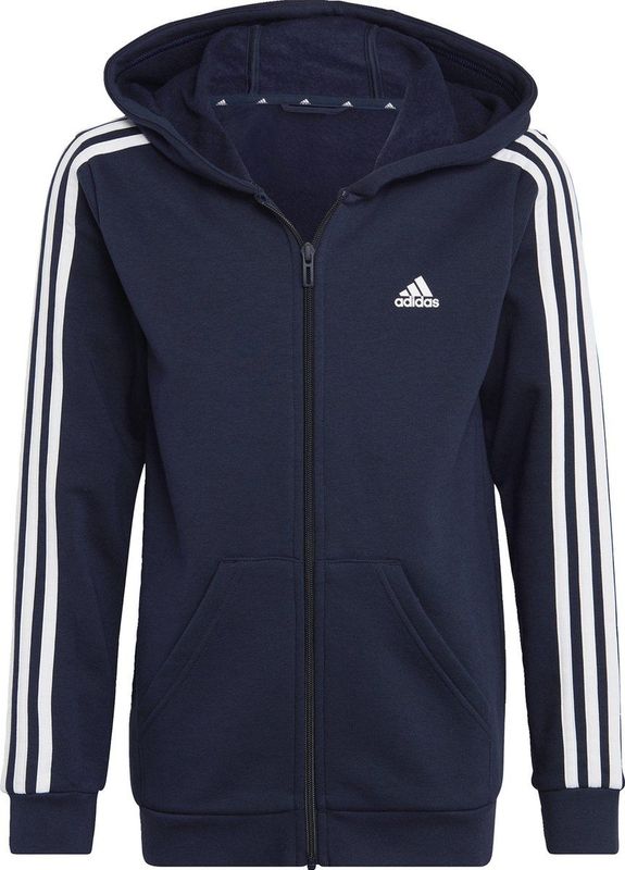 adidas Uniseks-Kind Essentials 3-Stripes Fleece Full-Zip Hoodie, legend ink/white, 7-8 Years