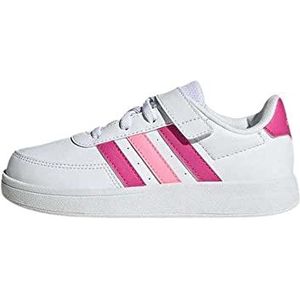 adidas Breaknet Lifestyle Court Elastic Lace and Strap Sneakers voor kinderen, uniseks, Ftwr White Lucid Fuchsia Beam Pink, 29 EU