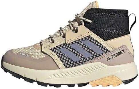 adidas Uniseks-Kind Terrex Trailmaker Mid RAIN.RDY Hiking Shoes, Sand/Silver Violet/Acid Orange, 29 EU