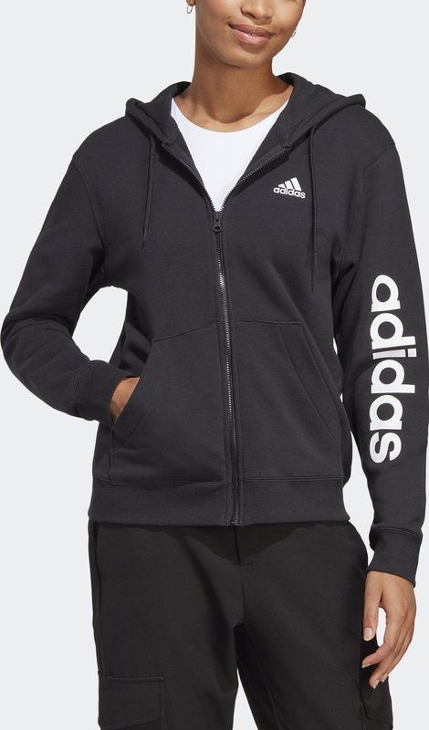 adidas Sportswear Essentials Linear French Terry Ritshoodie - Dames - Zwart