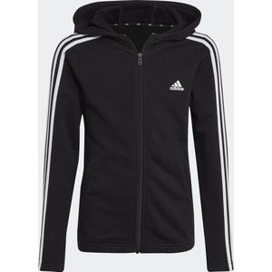 adidas - Sportswear Essentials 3-Stripes Ritshoodie - Kinderen - Zwart - Katoenmix