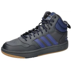 adidas Heren Hoops 3.0 Mid Lifestyle Basketbal Klassieke Bont Voering Winterized Sneakers, Carbon Donkerblauw Gum4, 44 2/3 EU