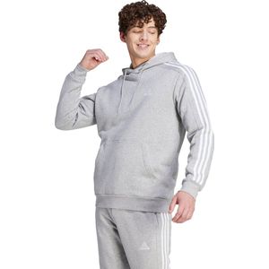 adidas Essentials Fleece Hoodie - Grijs - Wit - Fleece Materiaal - Verstelbare Capuchon
