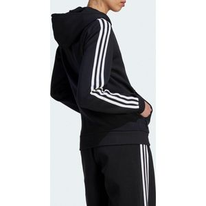 adidas Dames Essentials 3-Stripes Full-Zip Fleece Hoodie, black/white, M