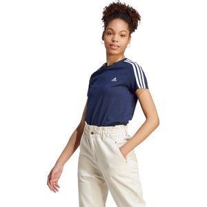 adidas - Essentials Slim 3-Stripes T-shirt - Dames - Blauw - Katoen