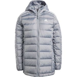 adidas Dames Essentials 3-Stripes Light Down Hooded Parka, Grey, M