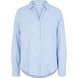 TOM TAILOR - Damesblouse - Dreamy Blue - Katoen - Klassieke Blouse met Opgestikte Borstzakken