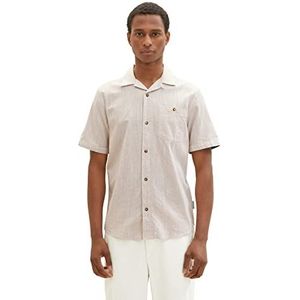 TOM TAILOR 1036226 Herenshirt met korte mouwen en borstzak (1 stuk), 31825 - Desert Fawn Horizontale Streep