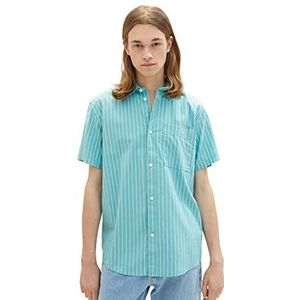 TOM TAILOR Denim 1036243 Herenshirt met korte mouwen, borstzak en strepen, 1 stuk, 31861 - Turquoise Stripe