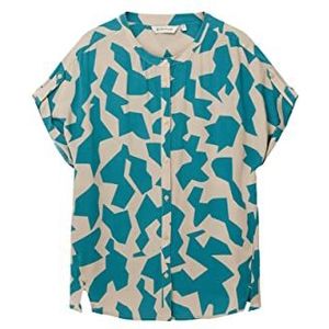TOM TAILOR Damesblouse met losse pasvorm, 32146 - Petrol Big Abstract Design, 38