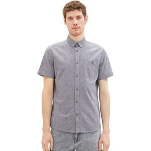 TOM TAILOR Herenhemd met korte mouwen en borstzak, 29596 - Navy White Structuur, S