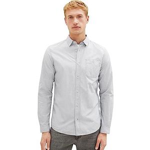 TOM TAILOR Heren slim fit overhemd met fijne strepen van katoen, 32292-Off White Navy Dobby Structuur, XL