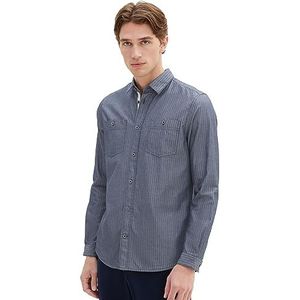 TOM TAILOR Herenoverhemd met opgestikte borstzakken, 32322-Navy Herringbone Structuur, M