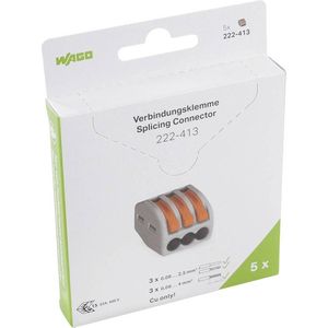 WAGO 222 Lasklem Flexibel: 0.08-4 mm² Massief: 0.08-2.5 mm² Aantal polen: 3 5 stuk(s) Grijs, Oranje