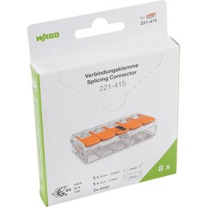 WAGO® Verbindingsklem 5-voudig T/M 4mm² - 221-415 - 8 Stuks In Blister